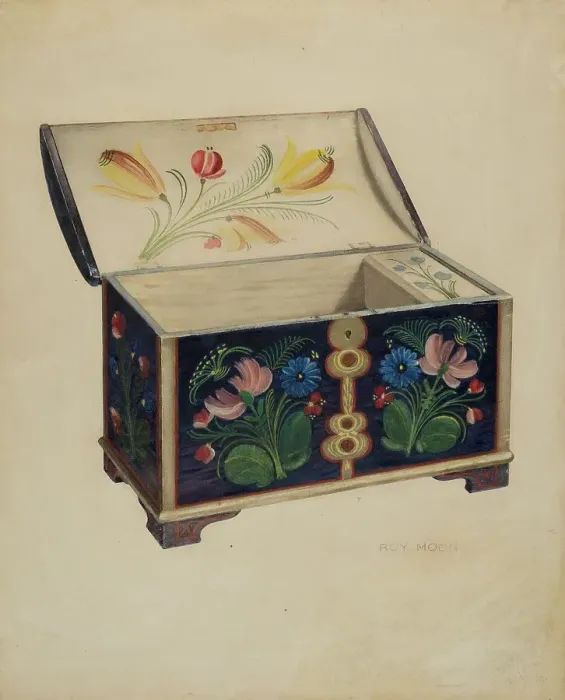Framed Print : Painted Wooden Chest or Casket, c. 1939. Creator: Roy Moon Framed Print : Painted Wooden Chest or Casket, c. 1939. Creator: Roy Moon