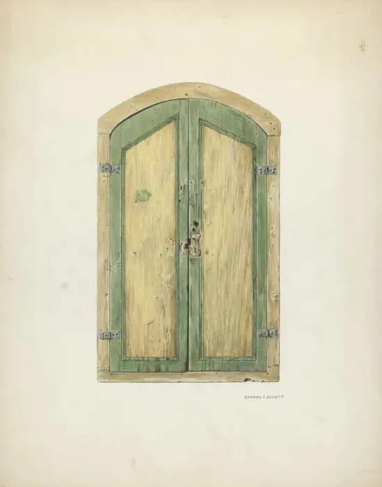 Framed Print : Painted Wooden Shutter, 1937. Creator: Edward Jewett Framed Print : Painted Wooden Shutter, 1937. Creator: Edward Jewett