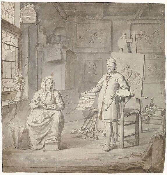 The painter Michiel Comans and his third wife Elisabeth van der Mersche in his studio, 1655-1705. Creator: Michiel van Musscher