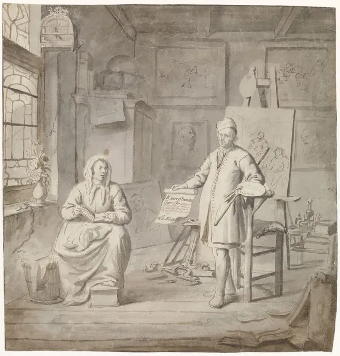 Framed Print : The painter Michiel Comans and his third wife Elisabeth van der Mersche in his studio, 1655-1705. Creator: Michiel van Musscher Framed Print : The painter Michiel Comans and his third wife Elisabeth van der Mersche in his studio, 1655-1705. Creator: Michiel van Musscher