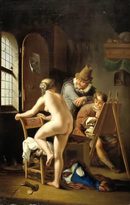Framed Print : The Painter and his Model, 1690. Creator: Unknown Framed Print : The Painter and his Model, 1690. Creator: Unknown