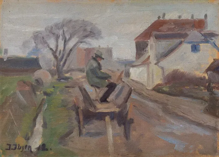 Framed Print : The Painter Olund Hansen Sitting in a Wagon Painting, 1912. Creator: Immanuel Ibsen Framed Print : The Painter Olund Hansen Sitting in a Wagon Painting, 1912. Creator: Immanuel Ibsen