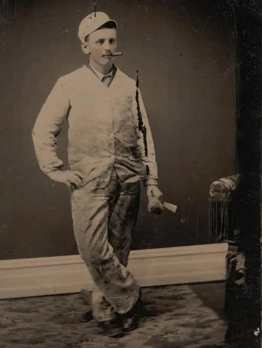 Framed Print : Painter, Smoking a Cigar, Holding a Brush and Scraper, 1870s-80s. Creator: Unknown Framed Print : Painter, Smoking a Cigar, Holding a Brush and Scraper, 1870s-80s. Creator: Unknown