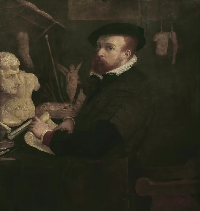 Framed Print : The painter in his studio (Self-portrait), 1529. Creator: Lotto, Lorenzo (1480-1556) Framed Print : The painter in his studio (Self-portrait), 1529. Creator: Lotto, Lorenzo (1480-1556)