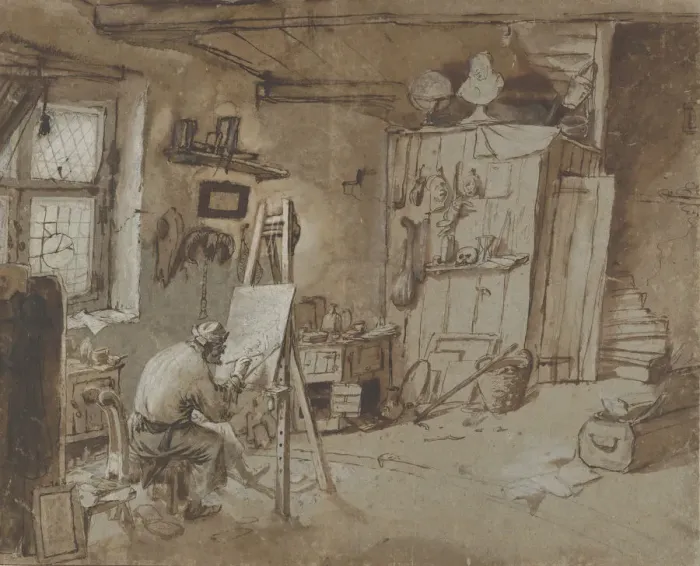 Framed Print : A Painter at Work in his Studio, 1663-77. Creator: Thomas Wijck Framed Print : A Painter at Work in his Studio, 1663-77. Creator: Thomas Wijck