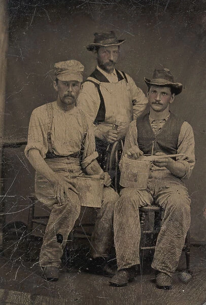 Three Painters with Brushes and Paint Cans, 1870s-80s. Creator: Unknown
