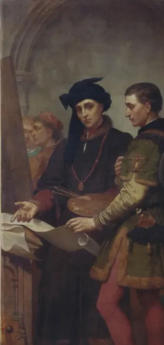 Framed Print : The Painters Jan van Eyck and Rogier van der Weyden, (c1430s), 1862-1872. Creator: Nicaise de Keyser Framed Print : The Painters Jan van Eyck and Rogier van der Weyden, (c1430s), 1862-1872. Creator: Nicaise de Keyser
