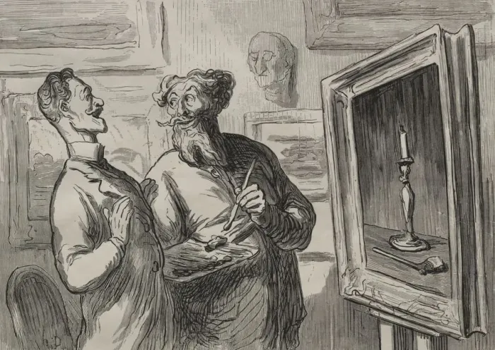 Framed Print : The Painters: A Realist Always Finds Another Realist to Admire Him. Creator: Honore Daumier Framed Print : The Painters: A Realist Always Finds Another Realist to Admire Him. Creator: Honore Daumier