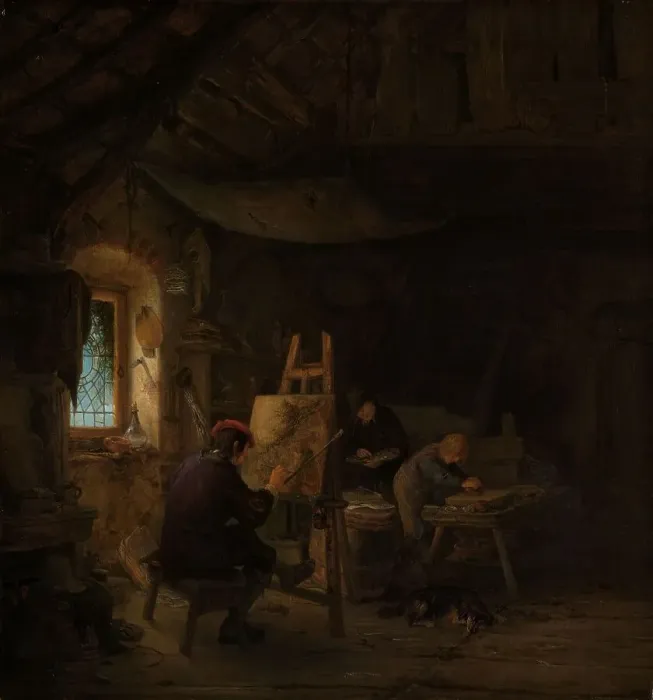 Framed Print : The Painter's Studio, c.1647-c.1650. Creator: Adriaen van Ostade Framed Print : The Painter's Studio, c.1647-c.1650. Creator: Adriaen van Ostade