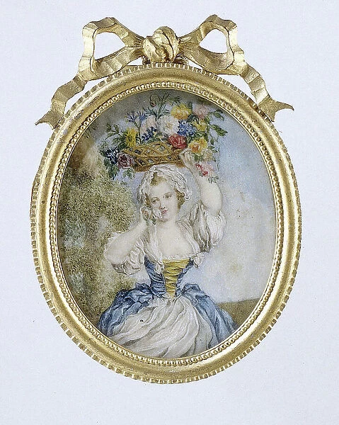 Painting depicting a girl with a flower basket, c.1850-c.1899. Creator: Unknown