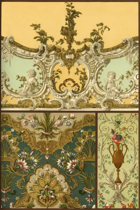 Framed Print : Painting, leather tapestry, stucco ornaments, France and Germany, 17th and 18th centuries, (1898) Framed Print : Painting, leather tapestry, stucco ornaments, France and Germany, 17th and 18th centuries, (1898)