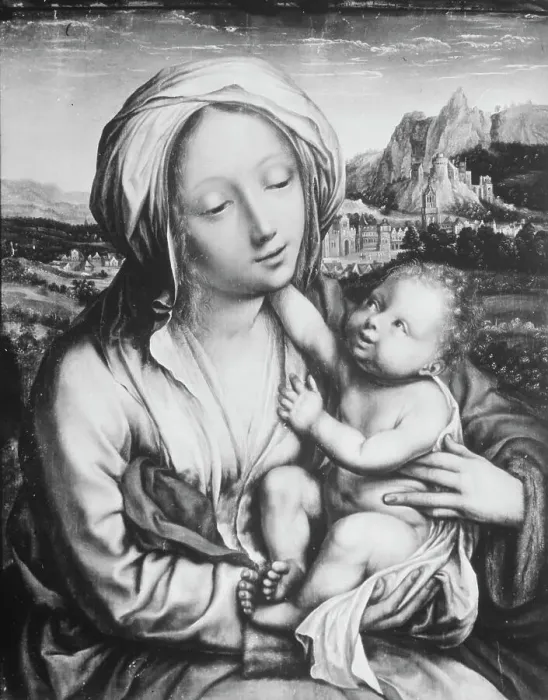 Framed Print : Painting of the Madonna and Child by Quentin Metsys belonging to George Schulein, 1927 Creator: Quentin Metsys I Framed Print : Painting of the Madonna and Child by Quentin Metsys belonging to George Schulein, 1927 Creator: Quentin Metsys I