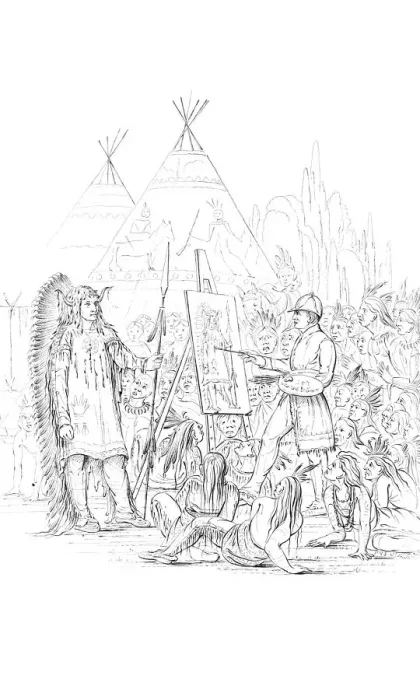 Framed Print : Painting a portrait of a Native American, 1841 Framed Print : Painting a portrait of a Native American, 1841