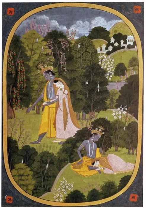 Framed Print : Painting of Radha and Khrishna in a grove Framed Print : Painting of Radha and Khrishna in a grove