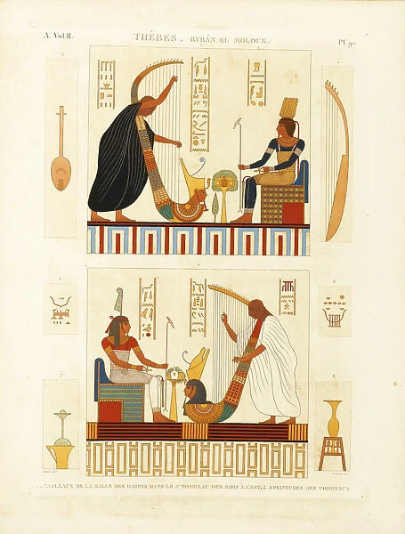 Paintings of two harpers in the tomb of Pharaoh Ramesses III in the Valley of the Kings. From The D Artist: Dutertre, Andre (1753-1842)