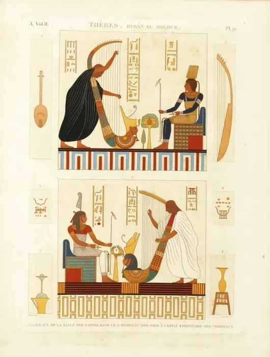 Framed Print : Paintings of two harpers in the tomb of Pharaoh Ramesses III in the Valley of the Kings. From The D Artist: Dutertre, Andre (1753-1842) Framed Print : Paintings of two harpers in the tomb of Pharaoh Ramesses III in the Valley of the Kings. From The D Artist: Dutertre, Andre (1753-1842)