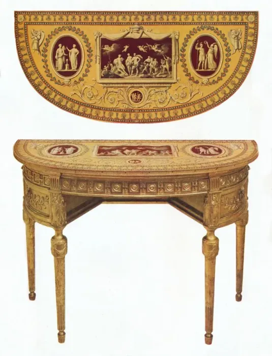 Framed Print : One of a pair of Adam side-tables, the top painted in the manner of Pergolesi, 18th century. Artist: Robert Adam Framed Print : One of a pair of Adam side-tables, the top painted in the manner of Pergolesi, 18th century. Artist: Robert Adam