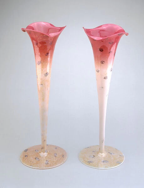 Pair of Agata Vases, c. 1887. Creator: New England Glass Company