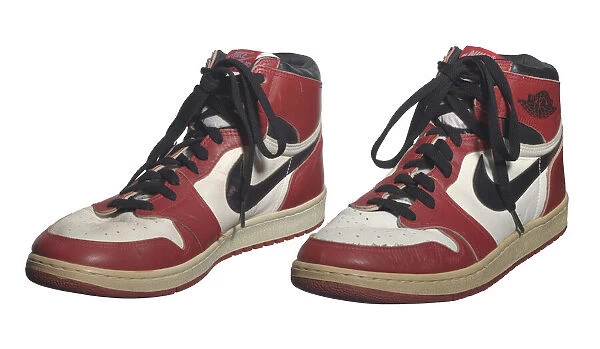 Pair of Air Jordan I shoes game-worn and autographed by Michael Jordan, 1984-1985