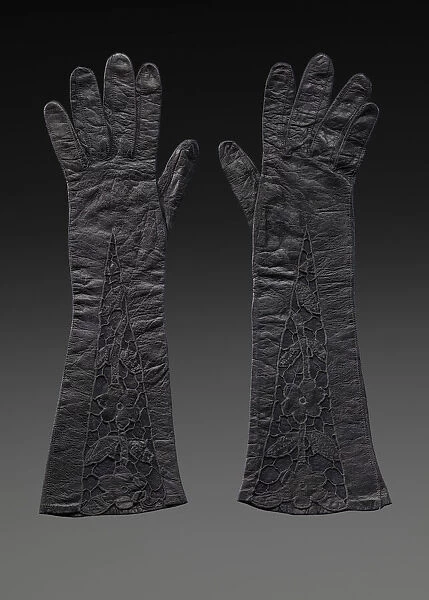 Pair of black leather gloves from Mae's Millinery Shop, 1941-1994. Creator: Unknown