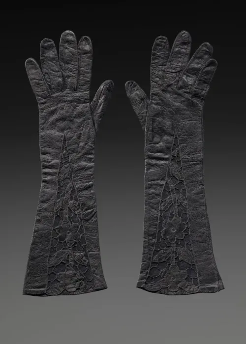 Framed Print : Pair of black leather gloves from Maes Millinery Shop, 1941-1994. Creator: Unknown Framed Print : Pair of black leather gloves from Maes Millinery Shop, 1941-1994. Creator: Unknown
