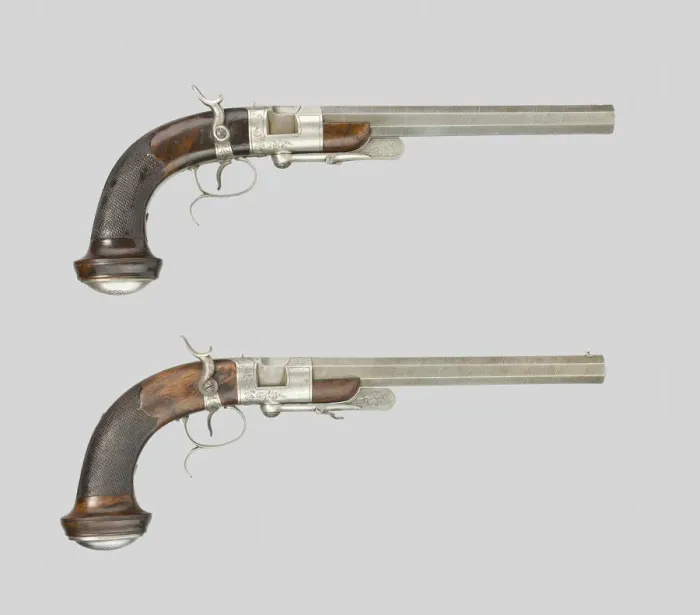 Framed Print : Pair of Breechloading Percussion Rifled Dueling Pistols, Paris, c. 1850 Framed Print : Pair of Breechloading Percussion Rifled Dueling Pistols, Paris, c. 1850