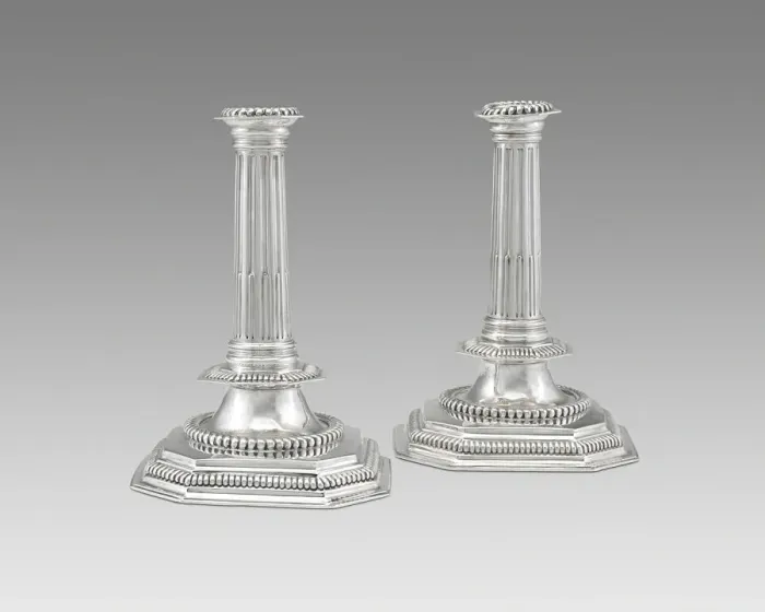 Framed Print : Pair of candlesticks, England, c. 1700 / 50. Creator: Unknown Framed Print : Pair of candlesticks, England, c. 1700 / 50. Creator: Unknown