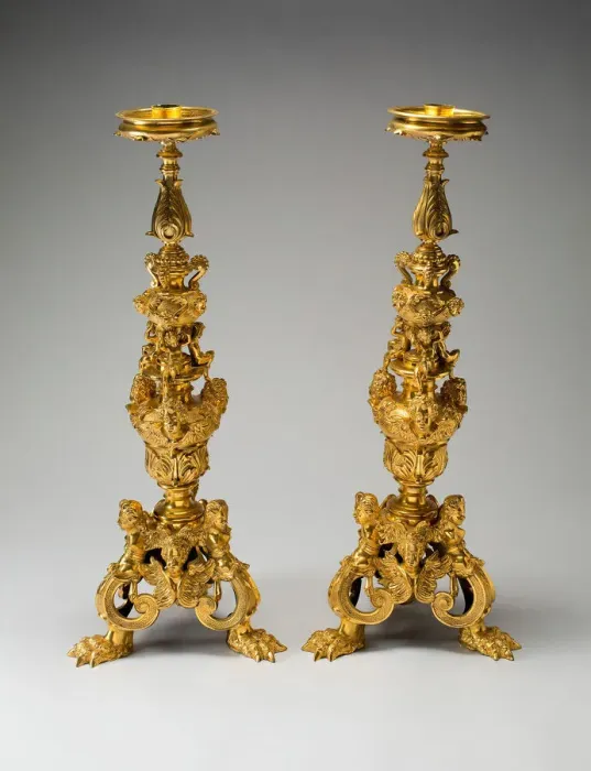 Framed Print : Pair of Candlesticks, Italy, c. 1680. Creator: Francesco Bertos Framed Print : Pair of Candlesticks, Italy, c. 1680. Creator: Francesco Bertos