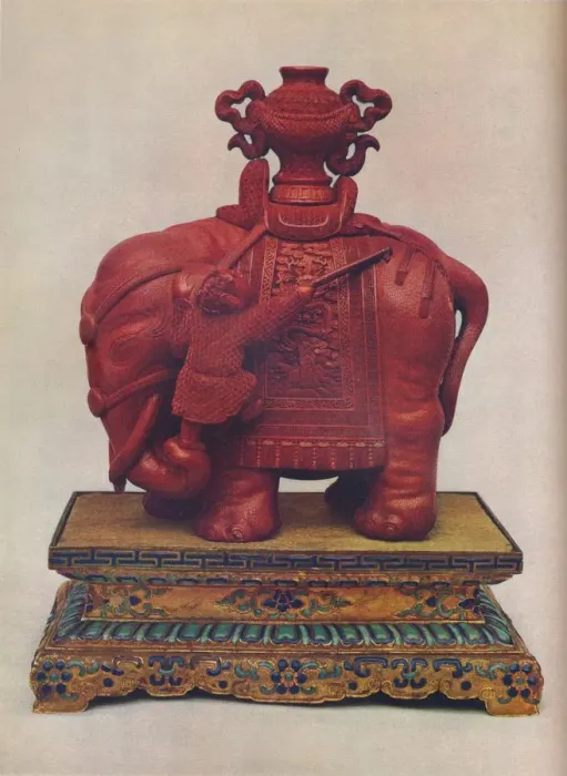 Framed Print : One of a pair of carved red lacquer elephants, Chinese, Qianlong Period, c1765 Framed Print : One of a pair of carved red lacquer elephants, Chinese, Qianlong Period, c1765