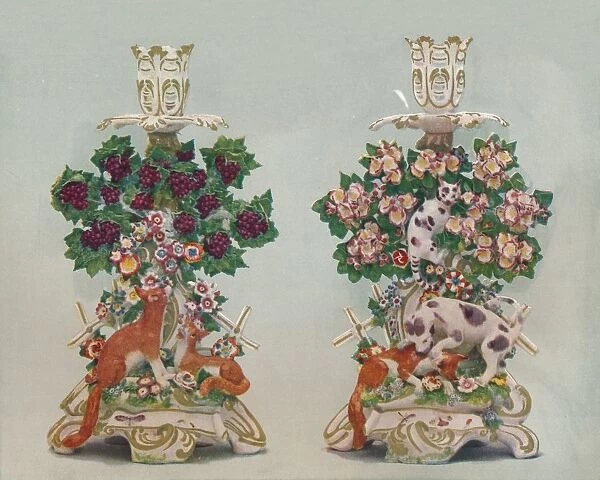 A Pair of Chelsea Candlesticks, c18th century