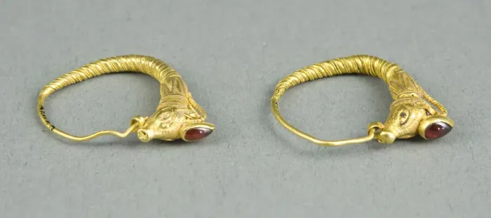 Framed Print : Pair of Earrings with Ibex Head Finials, 3rd century BCE. Creator: Unknown Framed Print : Pair of Earrings with Ibex Head Finials, 3rd century BCE. Creator: Unknown