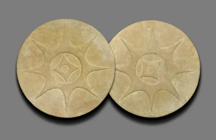 Framed Print : Pair of Earspools with Eight-Pointed Star Motif, A. D. 1200 / 1400. Creator: Unknown Framed Print : Pair of Earspools with Eight-Pointed Star Motif, A. D. 1200 / 1400. Creator: Unknown