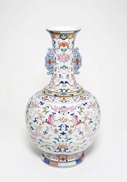 One of a pair of famille-rose lotus bottle vases, Qing dynasty