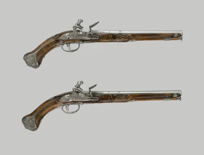 Framed Print : Pair of Flintlock Holster Pistols, Italy, c. 1680 / 90. Creator: Vicenzo Cominazzo Framed Print : Pair of Flintlock Holster Pistols, Italy, c. 1680 / 90. Creator: Vicenzo Cominazzo