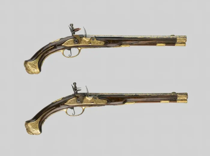 Framed Print : Pair of Flintlock Holster Pistols, Liege, c. 1700 / 10. Creator: Unknown Framed Print : Pair of Flintlock Holster Pistols, Liege, c. 1700 / 10. Creator: Unknown