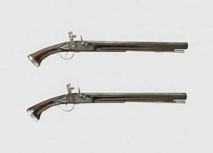 Framed Print : Pair of Flintlock Pistols, England, 1640 / 60. Creator: Unknown Framed Print : Pair of Flintlock Pistols, England, 1640 / 60. Creator: Unknown