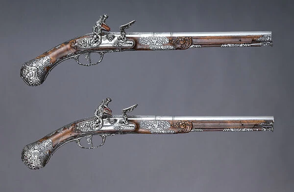 Pair of Flintlock Pistols, Italian, Brescia, ca. 1686. Creator: Giovan Battista Francino