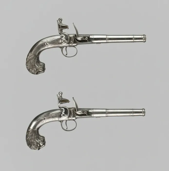 Framed Print : Pair of Flintlock Turn-Off Pistols, London, 1760 / 70. Creator: Unknown Framed Print : Pair of Flintlock Turn-Off Pistols, London, 1760 / 70. Creator: Unknown