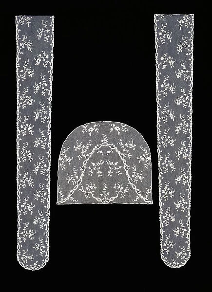 Pair of lappets and cap crown, Flanders, 1780s. Creator: Unknown