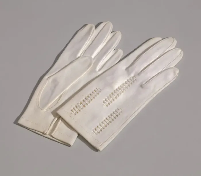Framed Print : Pair of light cream gloves with openwork design from Maes Millinery Shop, 1941-1994 Framed Print : Pair of light cream gloves with openwork design from Maes Millinery Shop, 1941-1994