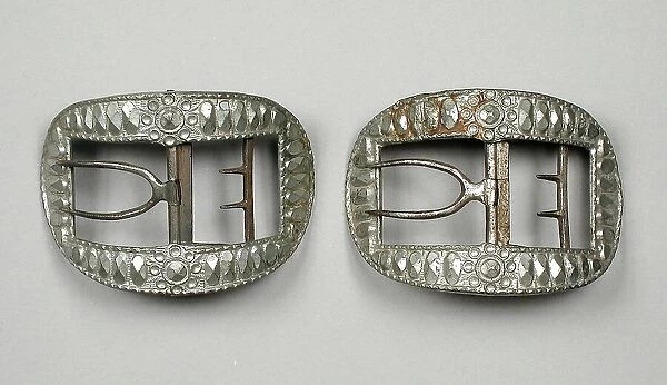 Pair of man's cut steel shoe buckles, United States, 1780s. Creator: Unknown