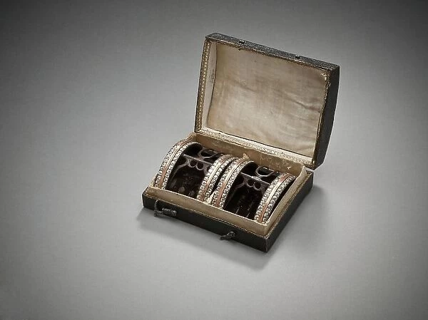 Pair of man's shoe buckles with case, c.1785, c.1785. Creator: Unknown