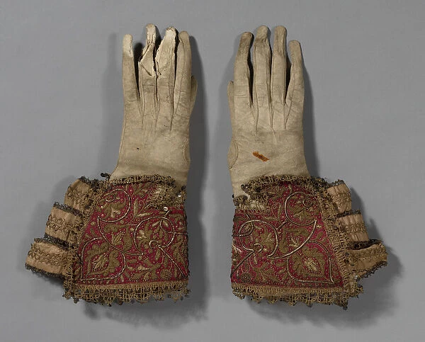 Pair of Men's Gloves, England, 1600 / 50. Creator: Unknown