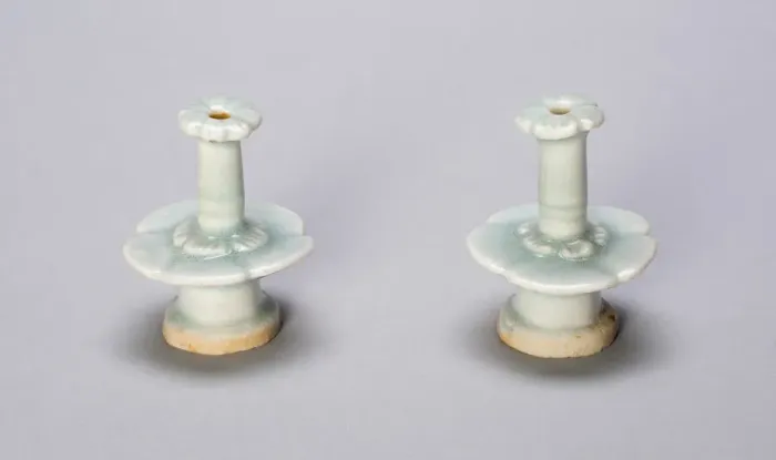 Framed Print : Pair of Miniature Candlestands with Petal-lobed Nozzles, Southern Song dynasty