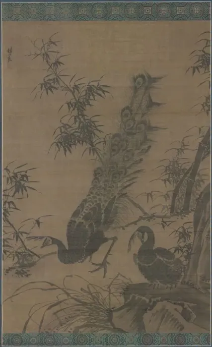 Framed Print : A Pair of Peafowl, late 1400s-early 1500s. Creator: Lin Liang (Chinese, 1416-1480)