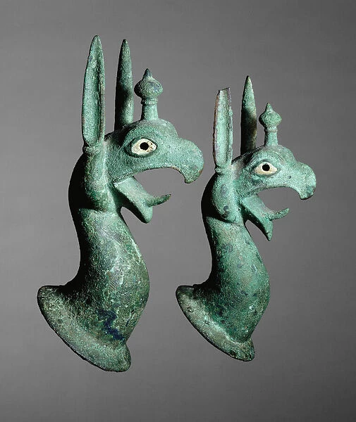 Pair of Protomes Depicting the Forepart of a Griffin, 625-575 BCE. Creator: Unknown