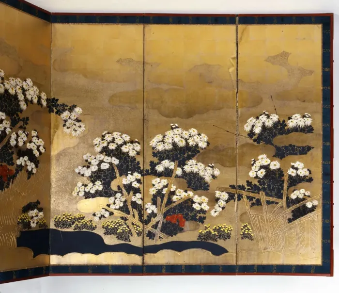 Framed Print : Pair of screens with 6 panels with gold background, Edo period, Japanese, 1600-1867