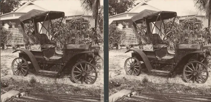 Framed Print : Pair of Stereograph Views of Early Automobiles, 1902-3. Creator: CH Graves Framed Print : Pair of Stereograph Views of Early Automobiles, 1902-3. Creator: CH Graves