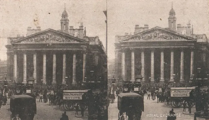 Framed Print : Pair of Stereograph Views of the Royal Exchange, London, England, 1850s-1910s Framed Print : Pair of Stereograph Views of the Royal Exchange, London, England, 1850s-1910s