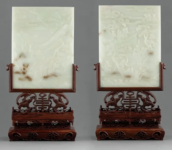 Framed Print : Pair of table screens, 19th century. Creator: Unknown Framed Print : Pair of table screens, 19th century. Creator: Unknown